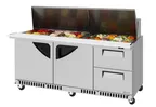 image of Turbo Air TST-72SD-30-LRD2-FB-N 72-5/8" Mega Top Sandwich and Salad Prep Table w/ 2 Drawers, 30 Pans, Stainless Steel