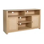 image of Flash Furniture EV-ET8114-ZZ-NAT-GG Malaki Mid-Century Modern 58-inch Buffet Sideboard, Natural/Rattan, 2 Soft Close Doors, Adjustable Center Shelf