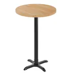 image of Flash Furniture GSF-RD30-NAT-T2222B-GG 30" Round Beech Wood Butcher Block Table Top, Natural Finish, Black Cast Iron X-Base