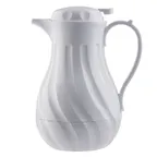 image of TableCraft 1001402 Coffee Decanter, 40 oz., White, Plastic, Triple-Wall Insulation, Thumb Press Swirl
