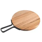 image of TableCraft 10079 Serving Tray – 10" Round Acacia Wood Paddle, Light Brown, Metal Banding, 3/5" H
