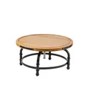 image of TableCraft 10086 Cake Stand – 13" Dia., 6-3/8" to 8-3/8" Height, Rotating, Acacia Wood, Black Powder Coat