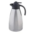 image of TableCraft 10299 68oz Stainless Steel Coffee Carafe, Thumb Press Black Lid, 2L Vacuum Insulated