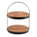 image of TableCraft 10719 - Two-Tier Acacia Wood Stand, 12" x 11-2/5" x 16", Powder-Coated Metal Frame