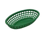 image of TableCraft Products 1074FG - Oval Food Basket, 9" x 6¼" x 1⅞", Green Polyethylene, Heat‑Resistant