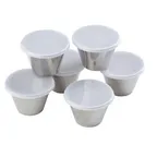 image of TableCraft Products 10769 - Stainless Steel Ramekin with Clear Lid, 3 Oz Round, Pack of 6 - 6/Pack