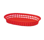 image of TableCraft 1076R - Oval Red Plastic Serving Basket, 10½" x 7¼" x 1½", Dishwasher Safe - 1/Each
