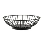 image of TableCraft 10821 Wire Basket, 8" dia., 2-3/8" H, round, solid bottom, powder coated steel, black