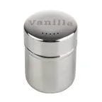 image of TableCraft Products 11053 Shaker, 6‑Ounce Vanilla Imprint, Stainless Steel, Finish, Perforated Top