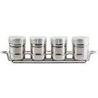 image of TableCraft Products 11055 - 4-Piece 6oz Stainless Steel Cheese & Spice Shakers, Chrome Rack, Set
