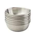 image of TableCraft Products 11064 - 4 oz Serving Bowl, 3¼" Dia x 1⅛" H, 200 Brushed Steel, Round, 8/Set