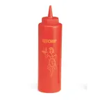 image of TableCraft Products 1112K - 12 oz Red Squeeze Bottle, 38mm Opening, Single Cone Tip, Dishwasher Safe