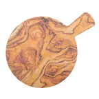 image of TableCraft Products 11183 - 10" Round Serving Tray, Melamine, Black, Olive Wood Decal, 4-1/2" Handle