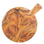 image of TableCraft Products 11184 - Black 12" Round Melamine Tray with Olive Wood Decal, 4-1/2" Handle