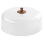 image of TableCraft Products 11443 Acacia Cake Dome, 11-7/8" dia. x 5-3/4"H, Acrylic with Wood Knob, Clear
