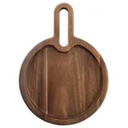 image of TableCraft Products 11524 - Acacia Snack Tray, Oval 11" x 8" x 3/4", Natural Wood with Handle