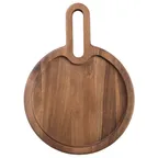 image of TableCraft Products 11525 Acacia Snack Tray, 13-3/4" x 10" x 3/4", Oval Wood Handle, Natural