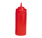 image of TableCraft 11663K Squeeze Bottle – 16oz Wide Mouth, Red, Polyethylene, Dishwasher Safe, NSF, USA