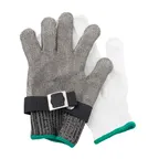 image of TableCraft Products 11738 Cut-Resistant Glove, Medium 9"x7"x-1/4", Steel Woven, Green Cuff, Included