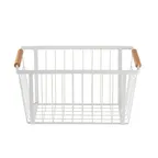 image of TableCraft Products 11785 - White Steel Display Basket, 12" x 8" x 6" Wooden Handles - 1/Each