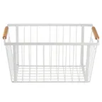 image of TableCraft Products 11786 - Steel Display Basket, 13-1/2" W x 9" D x 6-5/8" H, Wooden Handles - 1/Each