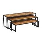 image of TableCraft Products 12261 - 3 Brown Acacia & Powder-Coated Steel Risers, 22" x 8" x 8", Set