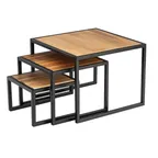 image of TableCraft 12262 - 3-Unit Brown Acacia Wood & Steel Risers, 10.25" x 10.25" x 8", Rectangular - 3/Set