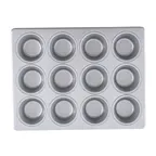 image of TableCraft 12472 Muffin Pan – 12-Cup, 13.75" x 10.5" x 1.375", Gray Aluminized Steel, Non‑Stick
