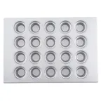 image of TableCraft Products 12477 - Muffin Pan, 20 Cup 6 Oz, 26" x 17.75" x 2" Steel, Silicone Non-Stick