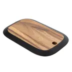 image of TableCraft 12575 Acacia Serving Board, 14" x 9" x 0.75", Brown Wood, Black Edge Tray