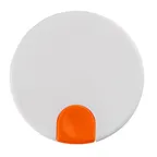 image of TableCraft 12670 White Decaf Beverage Lid, 3.5"x3.5"x2.125", Orange Thumb, Polypropylene, 50oz Carafe