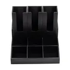 image of TableCraft 12690 9-Section Coffee Condiment Organizer, 15" x 14" x 7.5", Black Bamboo, 3 Cup, Wood