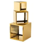 image of TableCraft 12707 - Gold 9"x9"x9" Square 14/1 Stainless Steel Barclay Risers, 3/Set