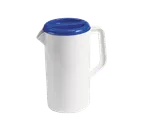 image of TableCraft 144W White 2-1/2 Qt Plastic Water Pitcher, BPA Free, 3-Way Sanitary Blue Lid, Handle