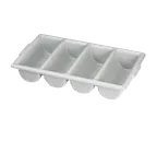 image of TableCraft Products 1524G Cutlery Bin - 4 Compartment, 21-5/8" x 12" x 3-3/4", Stackable, Dishwasher Safe, Gray HDPE, FDA/NSF Approved, Made in USA