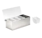 image of TableCraft 1603 Condiment Holder, 4-Compartment 1-Pint, 12" x 5-3/4" x 4-3/4", Stainless Steel Lid