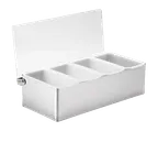 image of TableCraft Products 1604 Condiment Bar Holder, 1‑Pint (12" x 5-3/4"), 4‑Comp Steel Lid, Silver