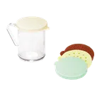 image of TableCraft 166F - 10oz Poly Cheese Shaker, Beige/Rose/Yellow Lids, BPA‑Free - Set