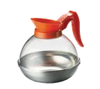 image of TableCraft Products 19 Coffee Decanter, 64 oz (2 qt), Orange Handle, Polycarbonate, Stainless Base