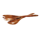 image of TableCraft Products 200L Serving Spoon & Fork Set, 12" Long, 4-Ply Mahogany Wood, Brown Handle