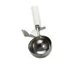 image of TableCraft 2106 - 6‑Size Stainless Steel Ice Cream Disher, 5 oz, White Handle, 9.125" x 3.625"