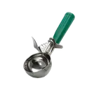 image of TableCraft 2112 - 12‑Size Green 18/8 Stainless Steel Ice Cream Disher 3‑1/8 oz 8.625” x 3.5” x 1.75”