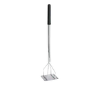 image of TableCraft 2455 Potato Masher – 6" Square Face, 24" Length, Chrome‑Plated Metal, Black Vinyl Handle