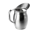 image of TableCraft 300 - 2-Qt Bell Water Pitcher, 64-95oz, 18/8 Stainless Steel, Ice Guard