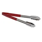image of TableCraft Products 3712REU Utility Tongs, 12" Long, Vinyl-Coated, Spring Steel Construction, Red
