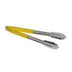 image of TableCraft Products 3712YEU Utility Tongs, 12" Long, Vinyl-Coated, Spring Steel, Yellow