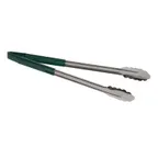image of TableCraft Products 3716GEU Utility Tongs, 16" Vinyl-Coated Spring Steel, Green, Dishwasher Safe