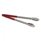 image of TableCraft 3716REU Utility Tongs, 16" Vinyl-Coated, Spring Steel, Red Handle, Kitchen Utensil