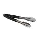 image of TableCraft 3774BKEU Utility Tongs, 9-1/2" Vinyl-Coated Spring Steel, Black, Dishwasher Safe