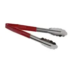 image of TableCraft Products 3774REU Utility Tongs, 9-1/2", One Piece, Vinyl-Coated, Spring Steel, Red
